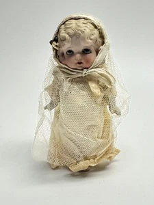 Vintage Bisque Japan Girl in Wedding Attire With Jointed Arms 6" Tall - Picture 1 of 11