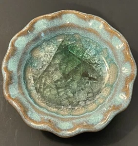 Kleine Keramik Keramik Schale Crackled Glas Handarbeit Schmuck Schale USA 3,5" - Bild 1 von 6