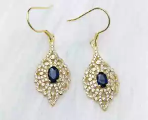 Natürlich Blauer Saphir Ohrring, Gelbgold Beschichtet 925 Sterlingsilber Ohrring - Bild 1 von 6
