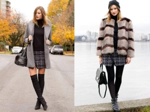 Minifalda ZARA Tweed Mezcla Lana Negra Azul Blanca Cremallera Bolsillo Cuero Borde Talla M - Imagen 1 de 10