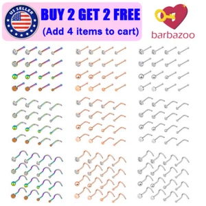 16 Stück CZ/Kugel Top Nasenstecker Ring Edelstahl L-Schraube Knochen Ohrstecker Piercing 20 G - Bild 1 von 20