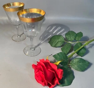 2 (Two) Tiffin Rambler Rose Wine Or Water Glasses 8oz. Gold Encrusted Rims - Picture 1 of 5