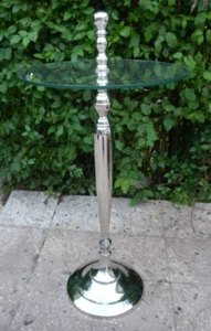 Design Beistelltisch ø 47 cm  / H 90 cm - Metall Chrom mit Glasplatte - Bild 1 von 4