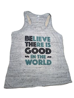 New BELLA + CANVAS Graphic Tank Top Size Medium Gray Green RACERBACK  - Image 1 of 4