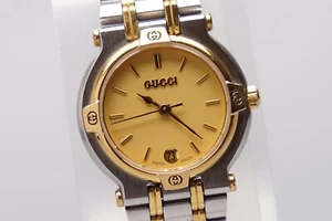 Vintage GUCCI 9000L Swiss Quartz Ladies Watch Gold Dial Two Tone Date Steel - Picture 1 of 15