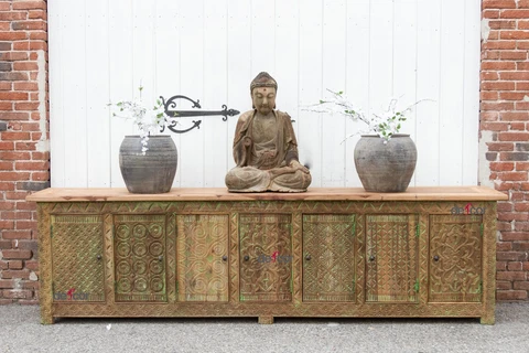 Very Long Carved Teak Coromandel Sideboard Cover