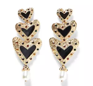 ZARA BLACK HEART DESIGN STATEMENT EARRINGS - Picture 1 of 3