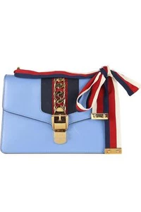 GUCCI BLUE SYLVIE SMALL LEATHER SHOULDER BAG - Picture 1 of 12