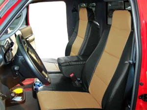 FORD RANGER 2006-2009 BLACK/BEIGE VINYL CUSTOM FIT FRONT SEAT & CONSOLE COVER - Picture 1 of 4