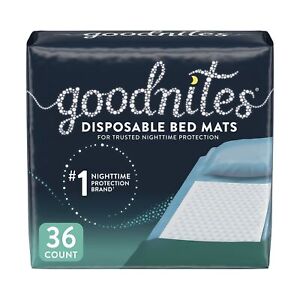 Goodnites Disposable Bed Mats for Bedwetting, 2.4 x 2.8 ft, 36 Ct (4 Packs of...