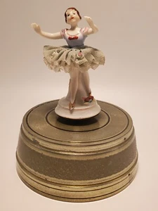 Vintage Porzellan Ballerina blaue Spitze Spieluhr 6"T - Bild 1 von 11
