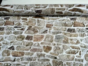 STEINMAUER Ziegelmauer Vorhang Polster Baumwollstoff Stoff 140 cm breit BEIGE - Bild 1 von 6