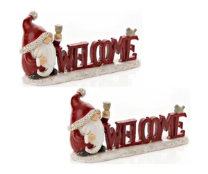 TWO x Christmas Gonks Welcome Plaque Free-standing Santa Claus Gnome Decorations - Picture 1 of 2