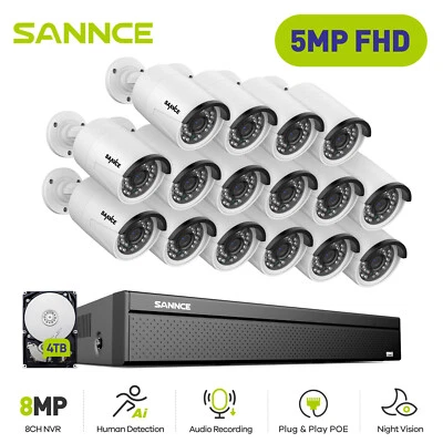 Sistema de cámara IP de seguridad SANNCE 4K 8CH 16 NVR 5MP Home POE AI audio bidireccional Foto 1 de 4