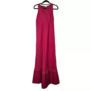 Allegra Masetti Firenze pink linen maxi dress womens M lace panel Made in Italy - Picture 1 of 12
