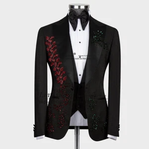 Elegante Esmoquin Rojo Metálico Bordado Joyería Hombre Hombres Trajes Boda Fiesta - Imagen 1 de 8