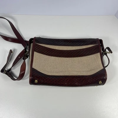 Bolso de Hombro Cartera Marrón Colección Brahmin Harbor Tejido Cuero Lino De Colección  Foto 1 de 4