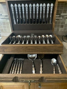 Onieda Community Modern Baroque Serve 12 Silverware S/P Hostess Ice Tea Oak Case - Picture 1 of 24