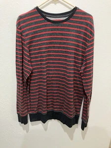 On The Byas Men's Pullover Long Sleeve Large Gray Red Stripe Cotton Blend - Picture 1 of 3