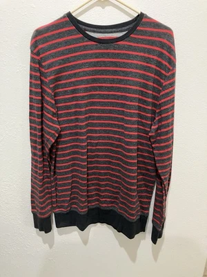 On The Byas Men's Pullover  Long Sleeve Large Gray Red Stripe Cotton Blend L - Image 1 of 3