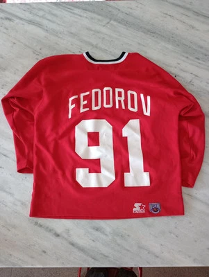 Camiseta deportiva vintage Sergei Fedorov 91 Detroit Red Wings Starter para hombre talla grande Foto 1 de 4