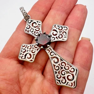 Colgante Cruz Enorme Vintage Mujer Joyería Plata de Ley 925 Cristales Italia 9g” - Imagen 1 de 8
