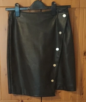 Mint Velvet Assymetric Hem Black Leather Skirt Size 6 - Image 1 of 4