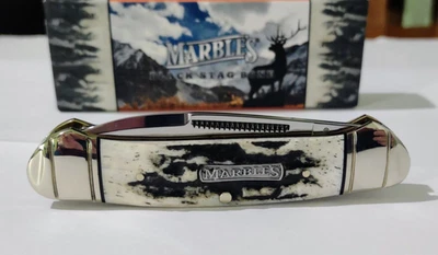 GENUINE BLACK STAG HUNTING POCKET KNIFE CANOE 2 BLADE MARB. ! - Image 1 of 4