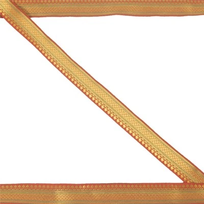 Sanskriti Vintage Border Woven 1 Yd Trims Lace 1W Ribbon Floral Decor Red - Image 1 of 4