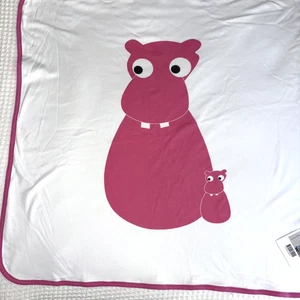 NWT Eggkids 100% Organic Cotton White W Pink Hippo Baby Blanket Sweden 30" x 30" - Picture 1 of 9