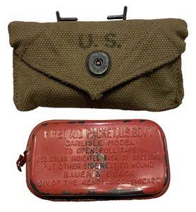 1942 Original Segunda Guerra Mundial Ejército de los Estados Unidos Primeros Auxilios Bolsa Modelo M-1924 OD3 Raro Rojo Carlisle - Imagen 1 de 9