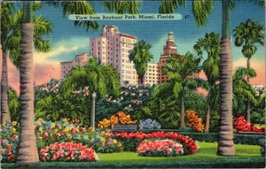 Bayfront Park Miami FL Biscayne Bay C39 Leinen Postkarte - Bild 1 von 2