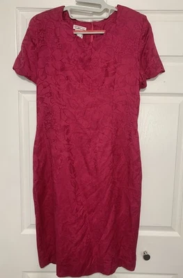 Vestido De Colección Años 80 90 Talbots Mezcla de Lino Rosa Caliente Floral Completamente Forrado Clásico L-XL Foto 1 de 4