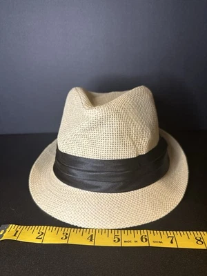 Kids Fedora Hat Beige Woven Straw Black Band Boy Girl Unisex - Image 1 of 4