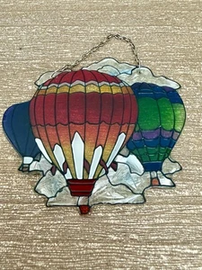 Small Stained Glass Hot Air Balloons Sun Catcher Ornament 4x3” - Picture 1 of 5