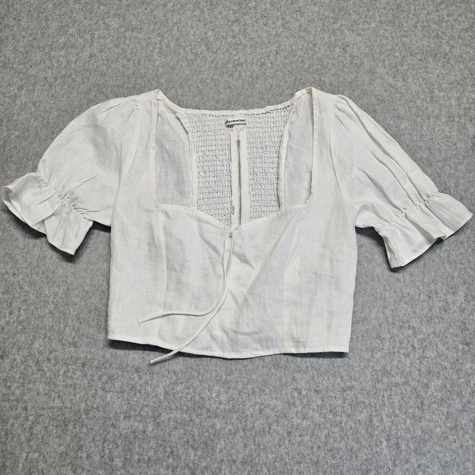 Camisa de lino manga corta Reformation en blanco talla 4 Top Foto 1 de 4
