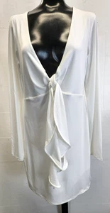 Nasty Gal Kleid weiß geknotet tief ausgeschnitten vorne Langarm Größe XL - Bild 1 von 15