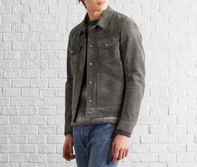 Easy Style Wear: Lightweight Gray Suede Leather Button Jacket for Dailywear - Image 1 of 4