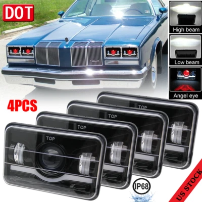 4PCS 4x6" LED Headlights Hi-Lo Beam DRL For Oldsmobile Cutlass Supreme 1976-1988 - Image 1 of 4