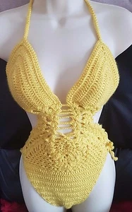 Ladies Crochet Monokini / Halter/ Crop/Top Sexy Festival Style (one size Medium) - Picture 1 of 5