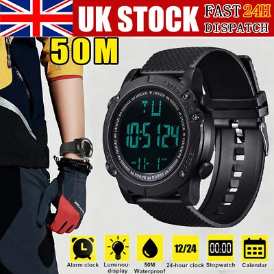 Men's Digital Wrist Watches Waterproof LED Light Stopwatch Kids Student Swimming - Image 1 of 4