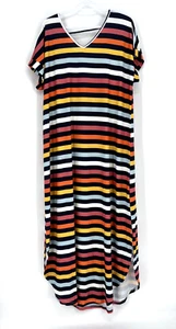 NWT LULAROE MACY Colorful Stripes V Neck Stretch Long Maxi Summer Dress Sz XL - Picture 1 of 13