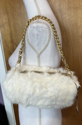 faux fur shoulder bag white gold chain nwt new - Image 1 of 4