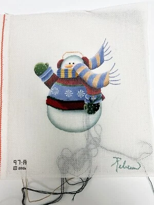 Snowman Needlepoint Canvas Hand painted by Rebecca Wood 2006 Started - Image 1 of 4
