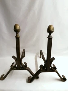 Pair of French Vintage Cast Iron Fire Dogs Andirons Fireplace - Picture 1 of 10
