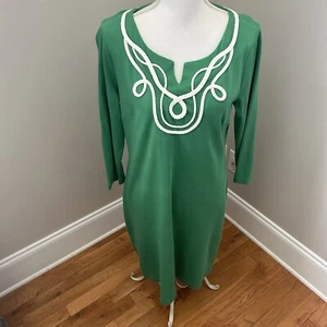 Talbots Green Nautical Rope Trim Shift Dress Size Large - Picture 1 of 10