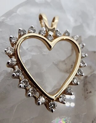 14k .585 Yellow Gold Diamond .22 ctw Heart Pendant Au 23232 - Image 1 of 4