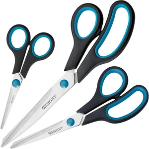 Easy Grip Scissors 3 Pezzi Nero | Set Di 3 Forbici Universali Con Impugnatura Co - Foto 1 di 12