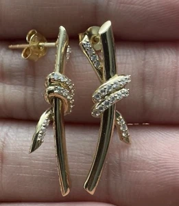 18K REAL GOLD Knot Stud Earrings - Picture 1 of 5