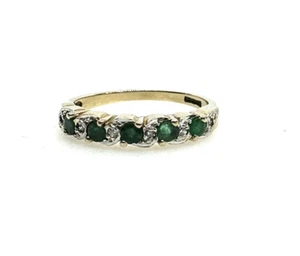 9ct Gold Emerald Ring Yellow Gold Emerald Diamond Band Emerald Diamond Eternity - Picture 1 of 18